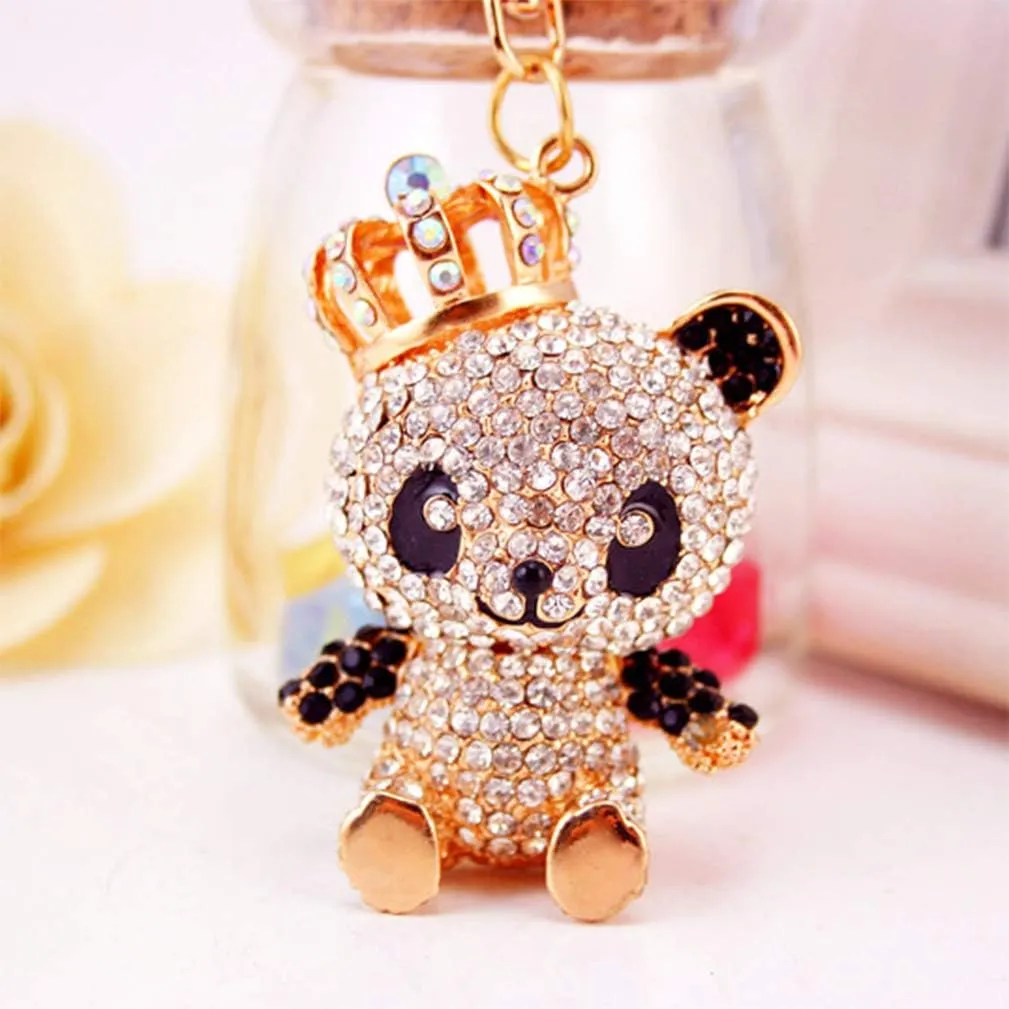 Cute Panda Shape Crystal Rhinestone Sparkling Keychain Bag Pendant Handbag Charm for Women Girls