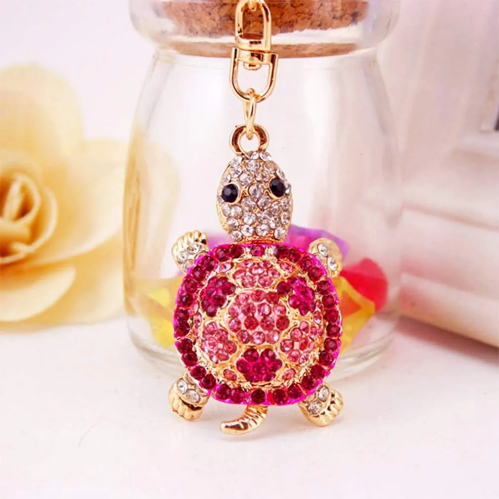 Cute Turtle Shape Crystal Rhinestone Sparkling Keychain Bag Pendant Handbag Charm for Women Girls