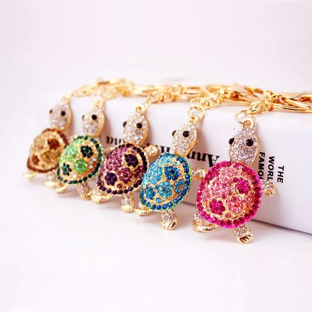 Cute Turtle Shape Crystal Rhinestone Sparkling Keychain Bag Pendant Handbag Charm for Women Girls