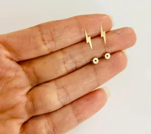 Dainty 10K Yellow Solid Gold Lightning Bolt Stud Earrings or 14K Yellow Solid Gold Lightning Bolt Earrings, 10mm x 2.5mm. Minimalist Thunderbolt Stud