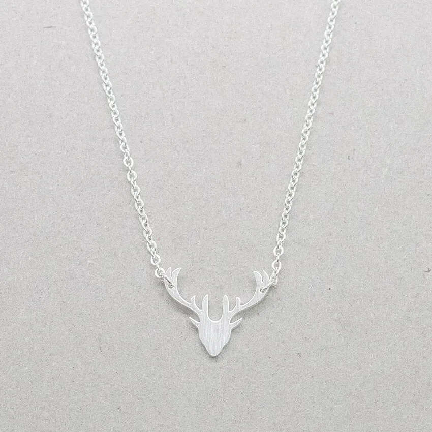 Dainty Elk Antler Pendant Necklace Stainless Steel