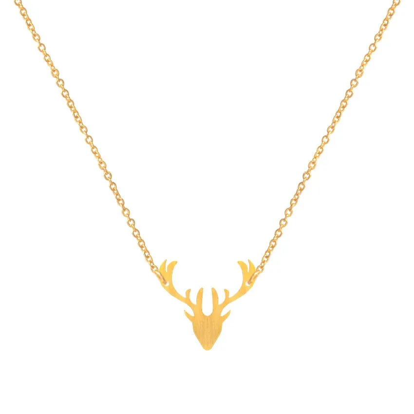 Dainty Elk Antler Pendant Necklace Stainless Steel
