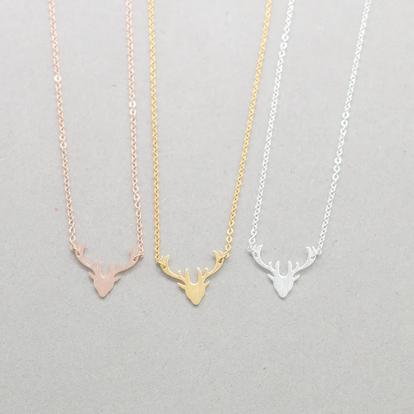 Dainty Elk Antler Pendant Necklace Stainless Steel