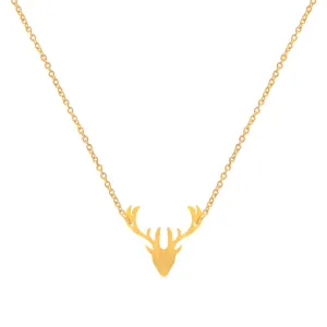 Dainty Elk Antler Pendant Necklace Stainless Steel