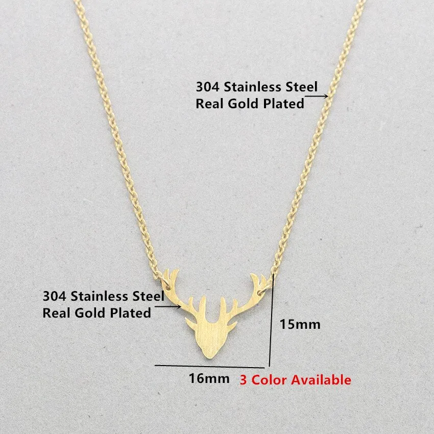 Dainty Elk Antler Pendant Necklace Stainless Steel