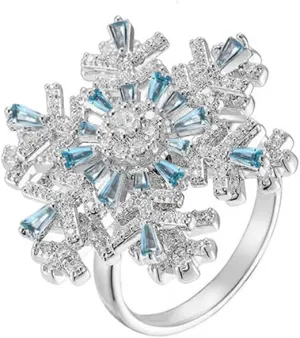 Dainty Snowflake Adjustable Rings Unique Funny Rotatable Fidget Spinner Open Ring Crystal Wedding Party Middle Knuckle Ring Winter Flower Holiday Jewelry Charms Love Gift for Mom Bff Xmas Birthday