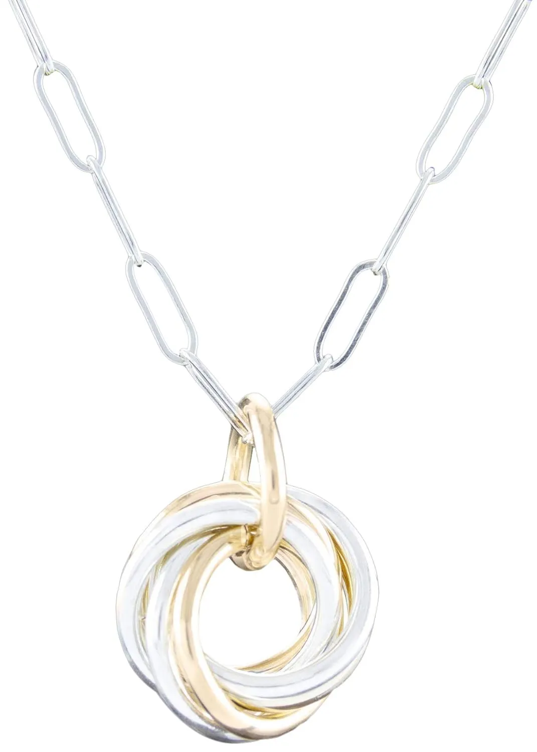 Dainty Two-Tone Love Knot Pendant Necklace with Mixed 14K Gold-Filled and 925 Sterling Silver Circles Casual Jewelry Gift for Women - 20"