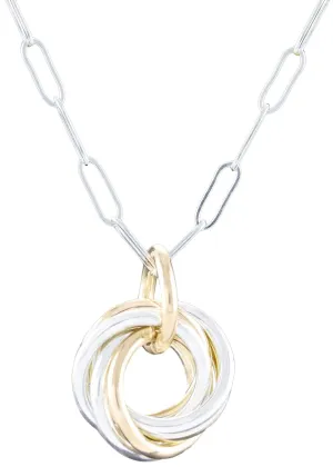 Dainty Two-Tone Love Knot Pendant Necklace with Mixed 14K Gold-Filled and 925 Sterling Silver Circles Casual Jewelry Gift for Women - 20"