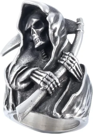 Death Skull Ring for Men Stainless Steel Jewelry Biker Rings Scary Death Ring Skull for Gifts