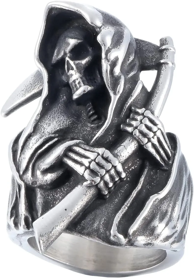 Death Skull Ring for Men Stainless Steel Jewelry Biker Rings Scary Death Ring Skull for Gifts