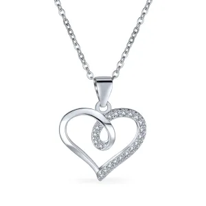 Delicate CZ Bridal Necklace with Twisted Ribbon Infinity Love Knot Pendant Silver