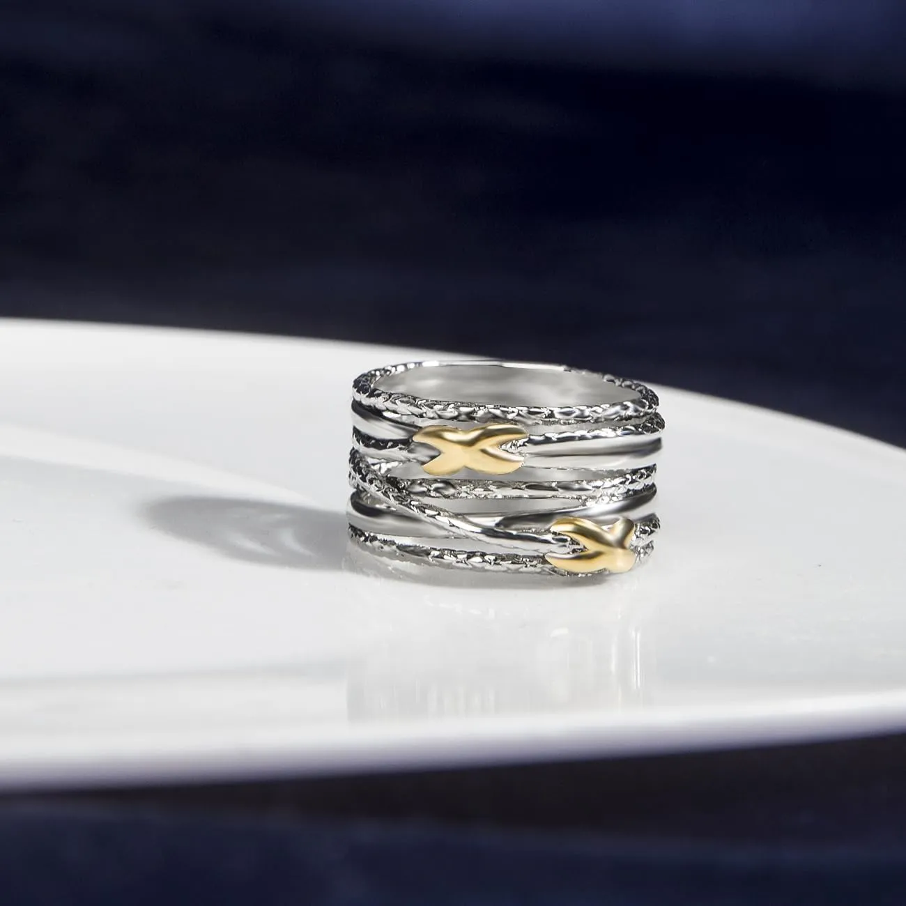 Designer Jewelry Two Tone Cable Wire Intertwined Crossover Statement Ring Chunky 11 mm Wide Band Rings for Women Gift