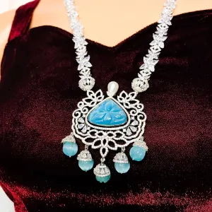 Designer Semi-Precious American Diamond & Blue Shpphire Pendant Set (D760)