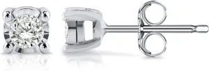 Diamond Wish Sterling Silver Round Diamond Stud Earrings (0.08 cttw) 4-Prong Basket Set, Push-Back Clasps