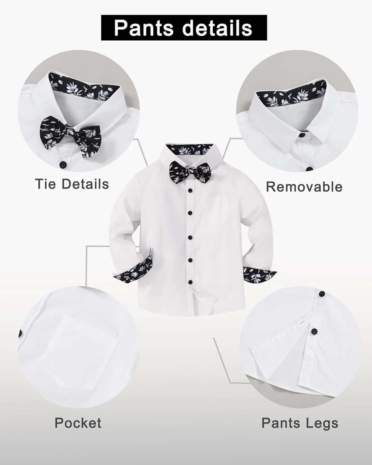 DISAUR Boy Formal Suits Wedding Outfit Long Sleeve Button Down Dress Shirt Bow Tie Suspender Pants Gentleman for 5-9 Years