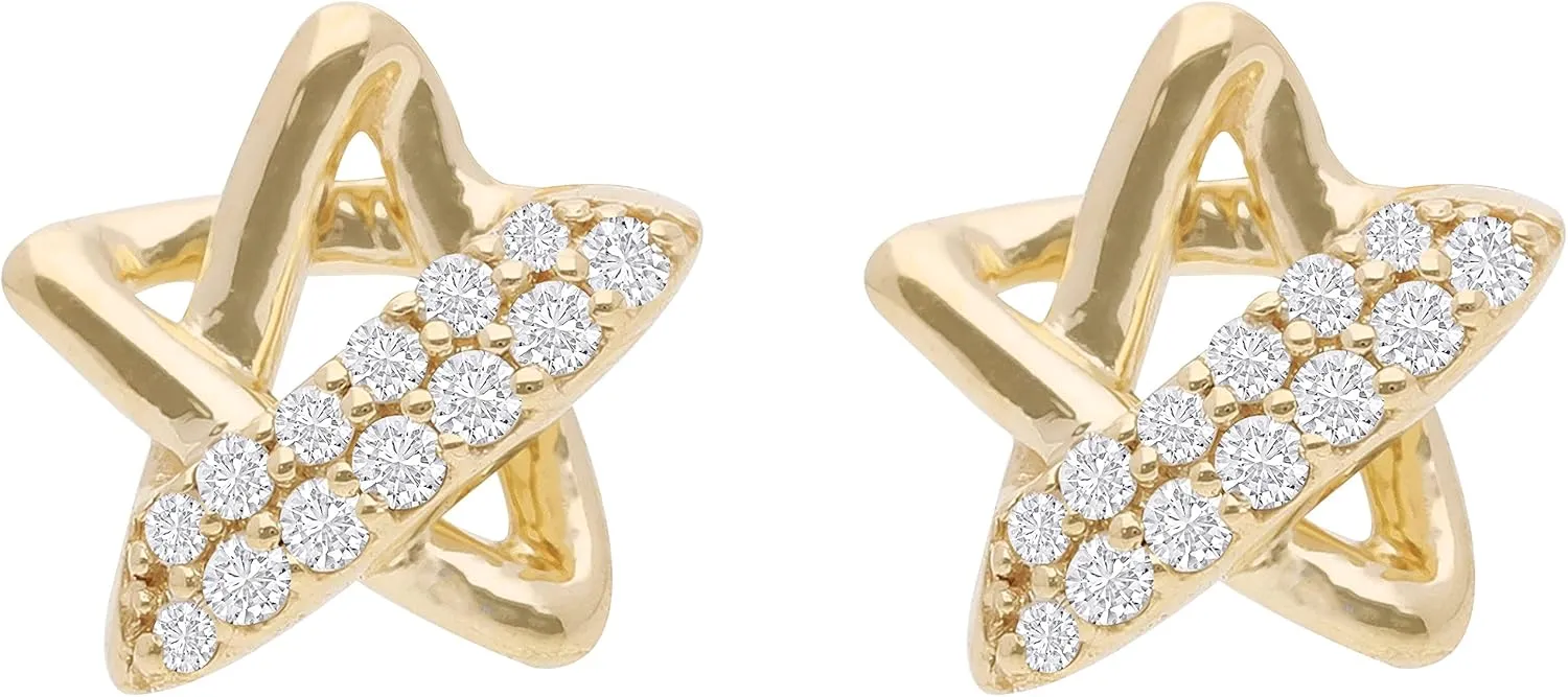 DISENO Star Shaped Stud Diamond Earrings in 10K Yellow Gold  0.12 Carat (F-G, SI1-SI2)  Elegant Fine Jewelry Gift for Women  Perfect for Birthdays, Weddings, Anniversaries & Special Occasions