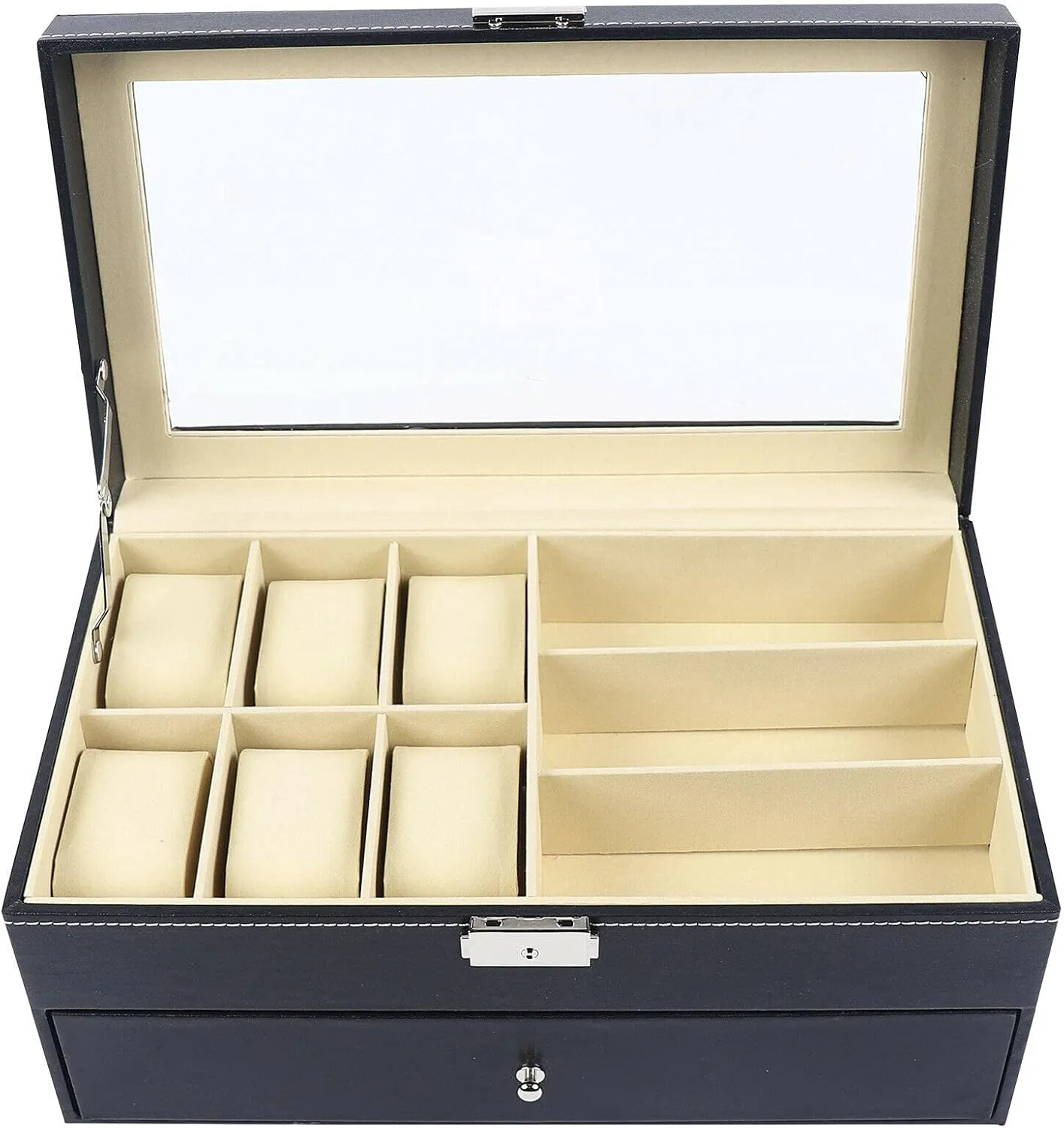 DNYSYSJ Pu Leather Jewelry Storage Box Muitifunctional Watch Storage Box Earrings Bracelets Ring Storge Display Case Ideal Gift for Women Girls Girlfriend (15 Slots)