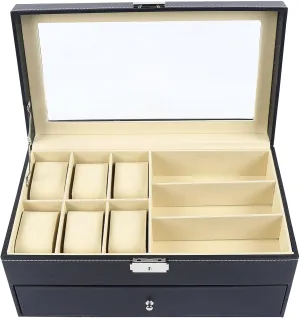 DNYSYSJ Pu Leather Jewelry Storage Box Muitifunctional Watch Storage Box Earrings Bracelets Ring Storge Display Case Ideal Gift for Women Girls Girlfriend (15 Slots)