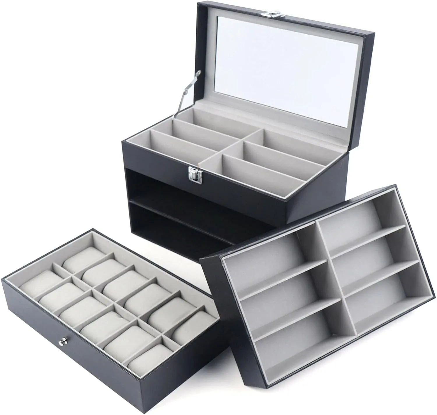 DNYSYSJ Pu Leather Jewelry Storage Box Muitifunctional Watch Storage Box Earrings Bracelets Ring Storge Display Case Ideal Gift for Women Girls Girlfriend (24 Slots)