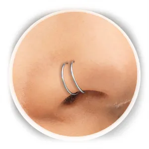 Double Nose Ring Hoop for Single Piercing - 925 Sterling Silver 20g 8mm Spiral Twist Nose Hoop for Women Girls