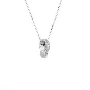Double Ring Interlocking Zircon Silver Necklace