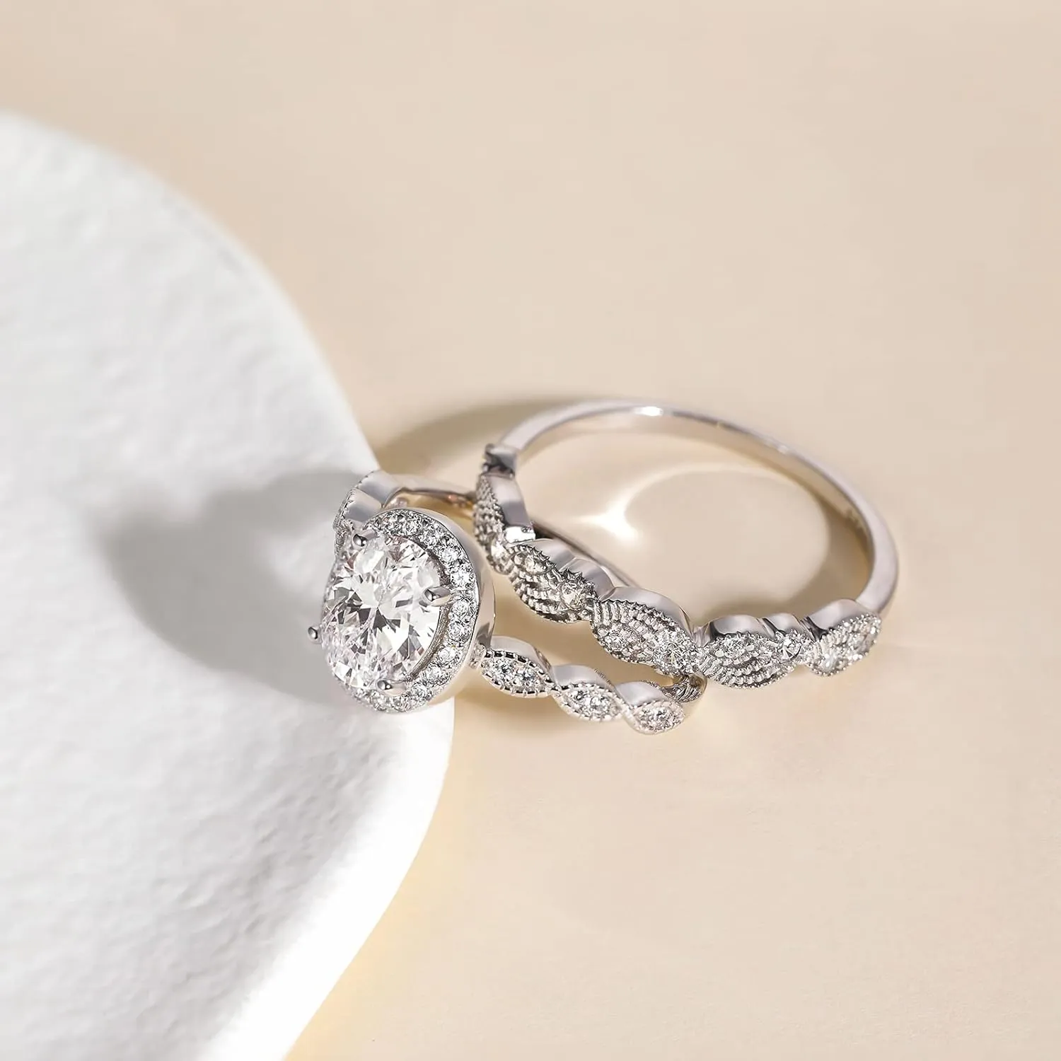 EAMTI 1.5CT 925 Sterling Silver Bridal Rings Sets Oval Cubic Zirconia Halo CZ Engagements Wedding Bands for Women Promise Rings for Her Size 4-11