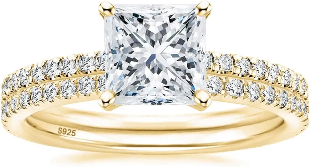 EAMTI 2CT 925 Sterling Silver Bridal Ring Sets Princess Cut CZ Engagement Rings Promise Rings for Her Wedding Bands for Women Size 3-11