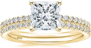 EAMTI 2CT 925 Sterling Silver Bridal Ring Sets Princess Cut CZ Engagement Rings Promise Rings for Her Wedding Bands for Women Size 3-11
