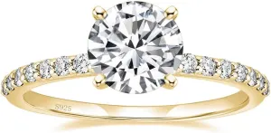 EAMTI 925 Sterling Silver 1.25 CT Round Solitaire Cubic Zirconia Engagement Ring Halo Promise Ring Size 3-13