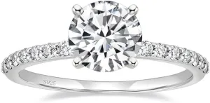 EAMTI 925 Sterling Silver 1.25 CT Round Solitaire Cubic Zirconia Engagement Ring Halo Promise Ring Size 3-13
