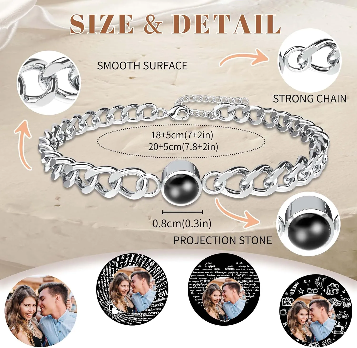 Easycosy Bracelet with Picture Inside, Custom Photo Bracelets for Men, Stainless Steel Personalized Fathers Day Dad Bracelet Gift from Daughter/Son/Kids/Wife