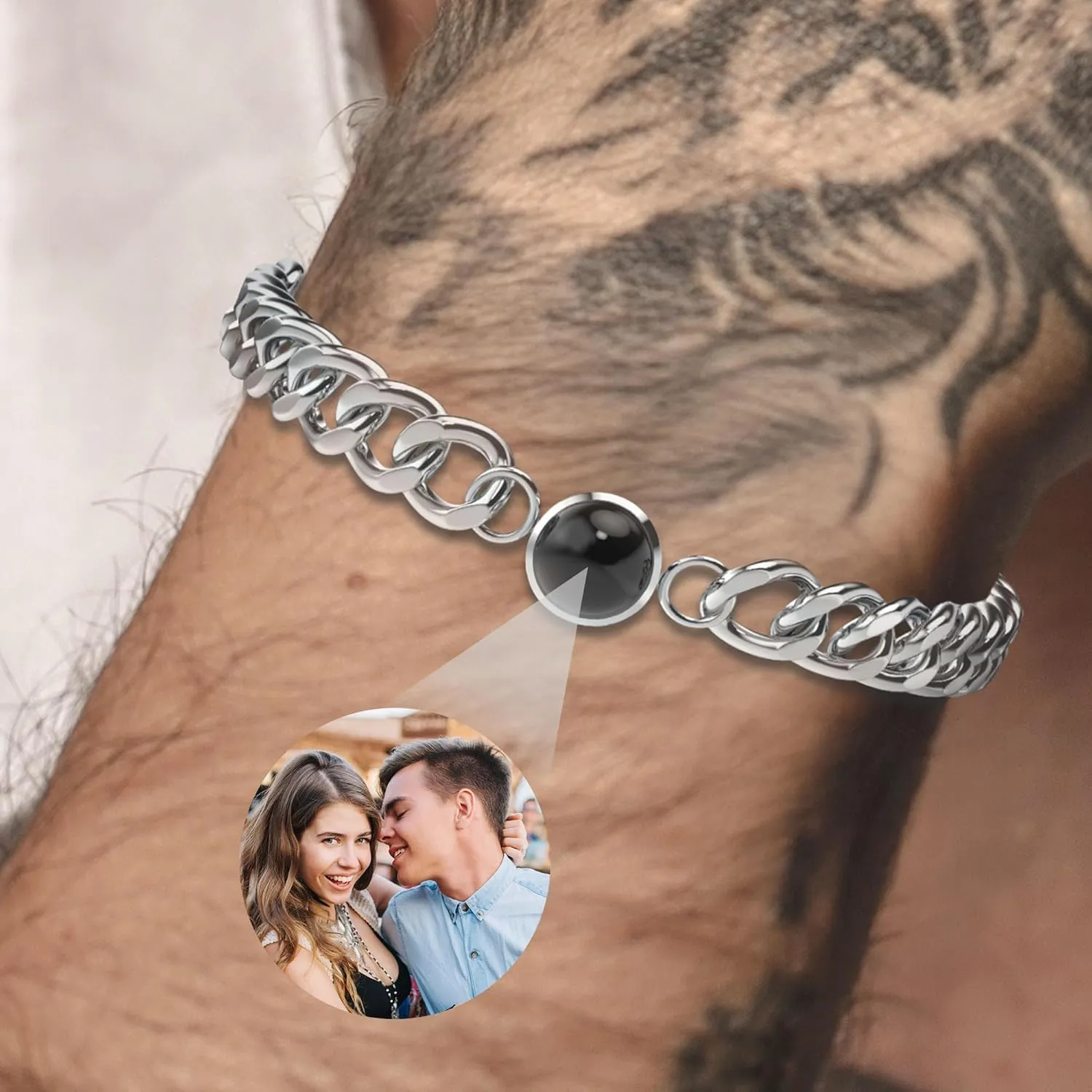 Easycosy Bracelet with Picture Inside, Custom Photo Bracelets for Men, Stainless Steel Personalized Fathers Day Dad Bracelet Gift from Daughter/Son/Kids/Wife