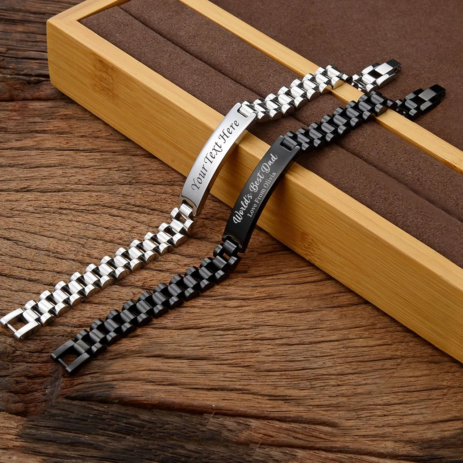 EDSG Personalized Mens Bracelet Custom Metal Bracelets Gifts for Fathers Day Christmas Valentines Day Birthday Engraved Adjustable Bracelet for Father Dad Men Boyfriend Husband