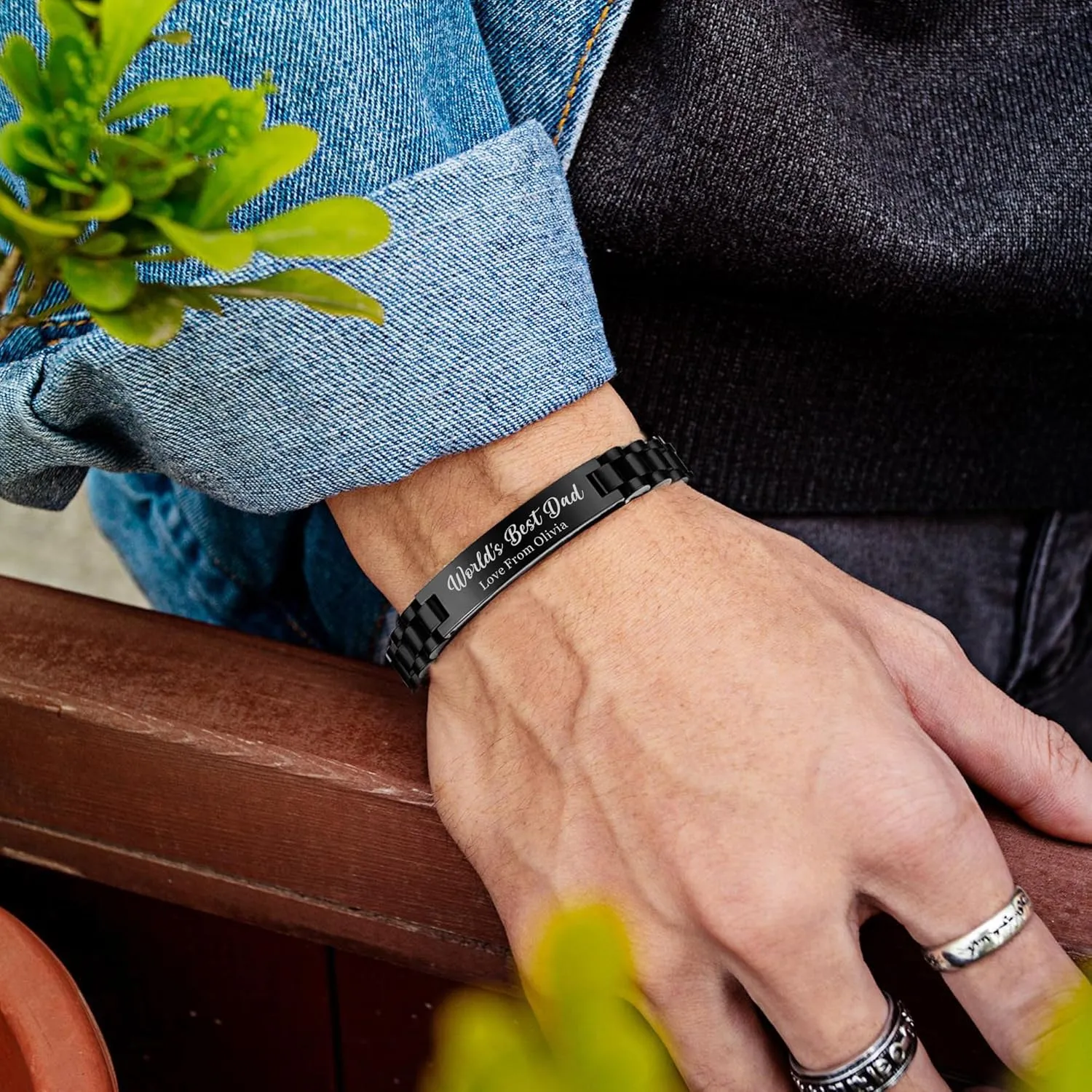 EDSG Personalized Mens Bracelet Custom Metal Bracelets Gifts for Fathers Day Christmas Valentines Day Birthday Engraved Adjustable Bracelet for Father Dad Men Boyfriend Husband