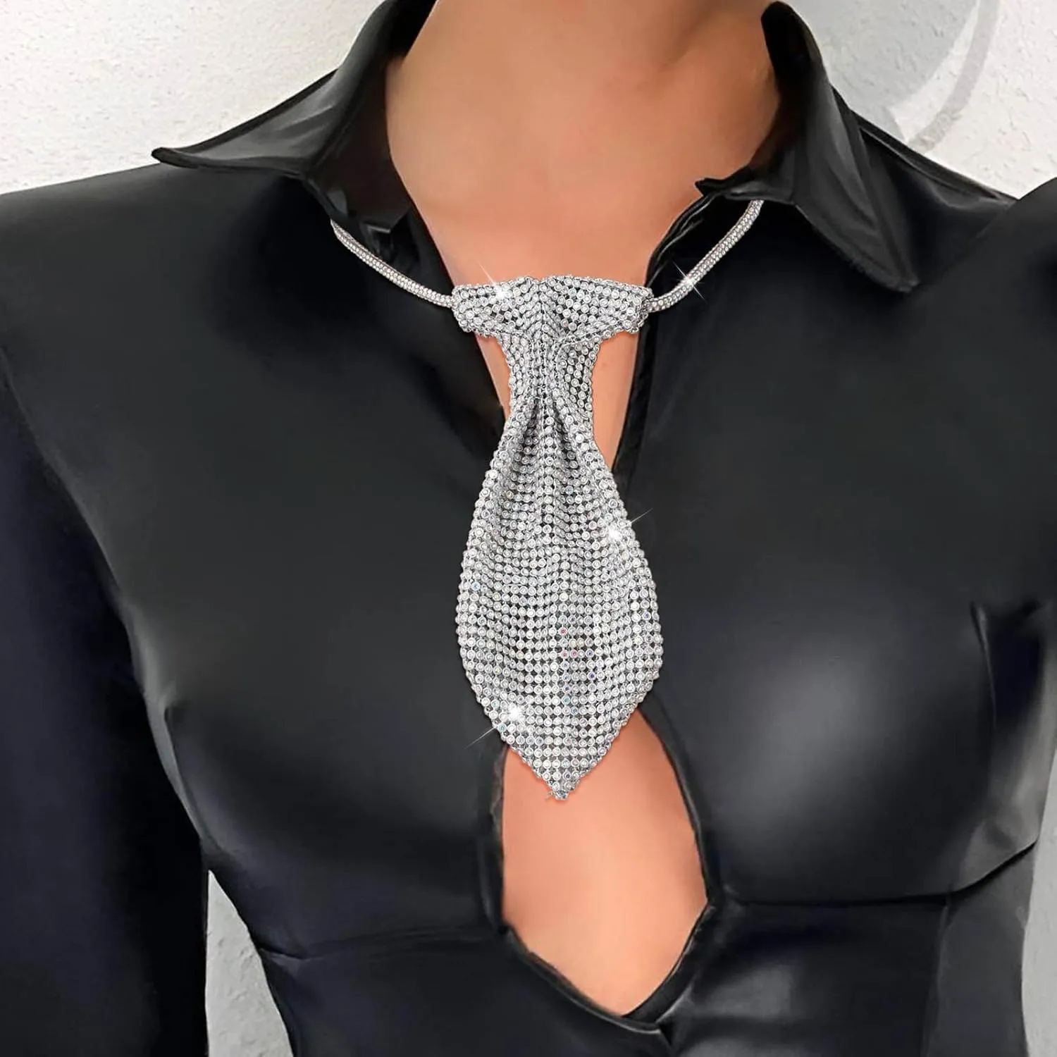 ELABEST Rhinestone Neck Tie Sparkling Tie Necklace Adjustable Diamond Tie for Women and Girls
