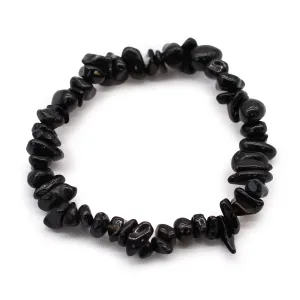 Elegant Chipstone Bracelet with Black Agate - Polished Natural Gemstone Chips on Elastic Thread