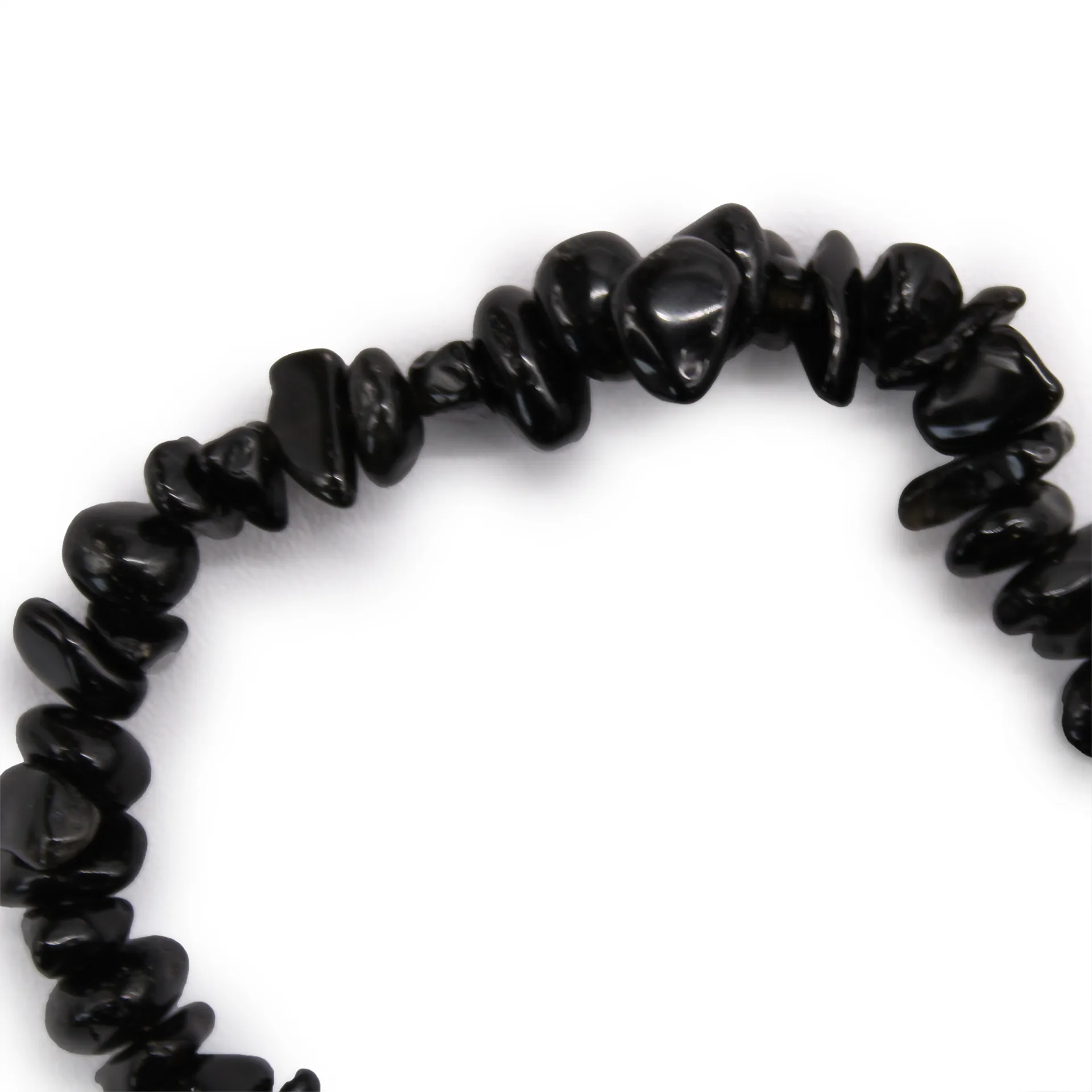 Elegant Chipstone Bracelet with Black Agate - Polished Natural Gemstone Chips on Elastic Thread
