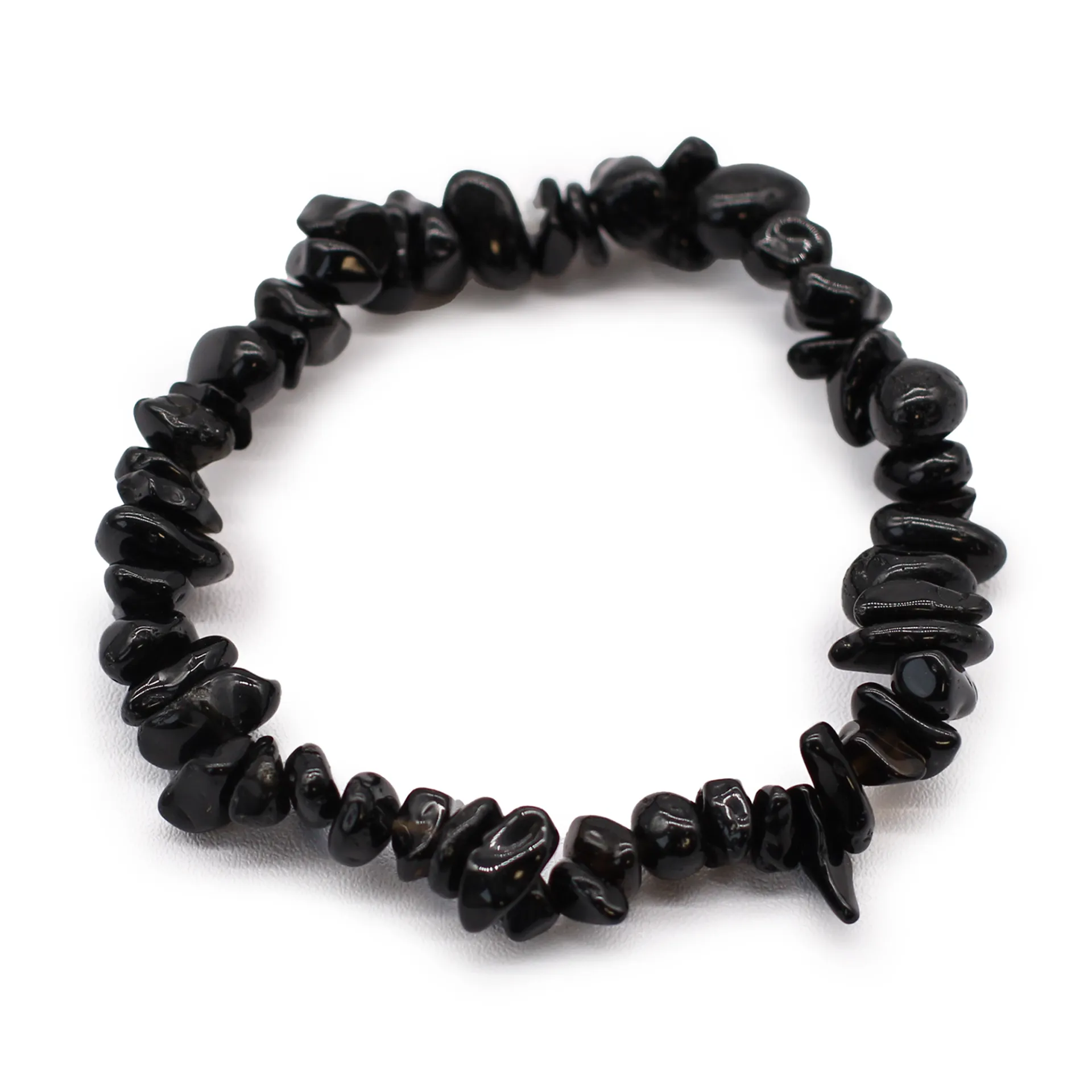 Elegant Chipstone Bracelet with Black Agate - Polished Natural Gemstone Chips on Elastic Thread