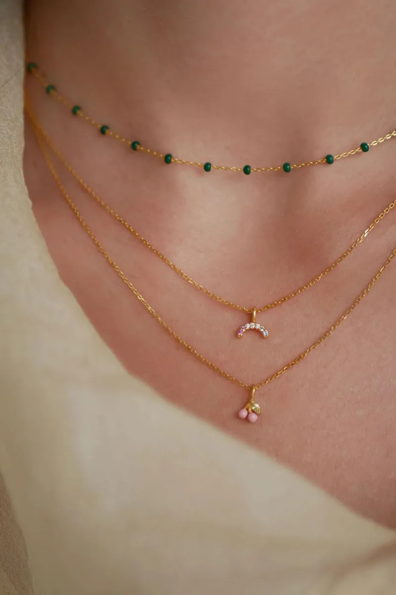 Enamel Copenhagen Sparkling Rainbow Necklace - Gold