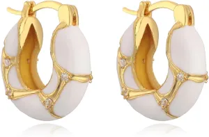 Enamel Gold Hoop Earrings for Women Vintage Small Hoop Earrings Enamel Huggie Earring Lightweight Thick Hoop Earrings Jewelry for Women
