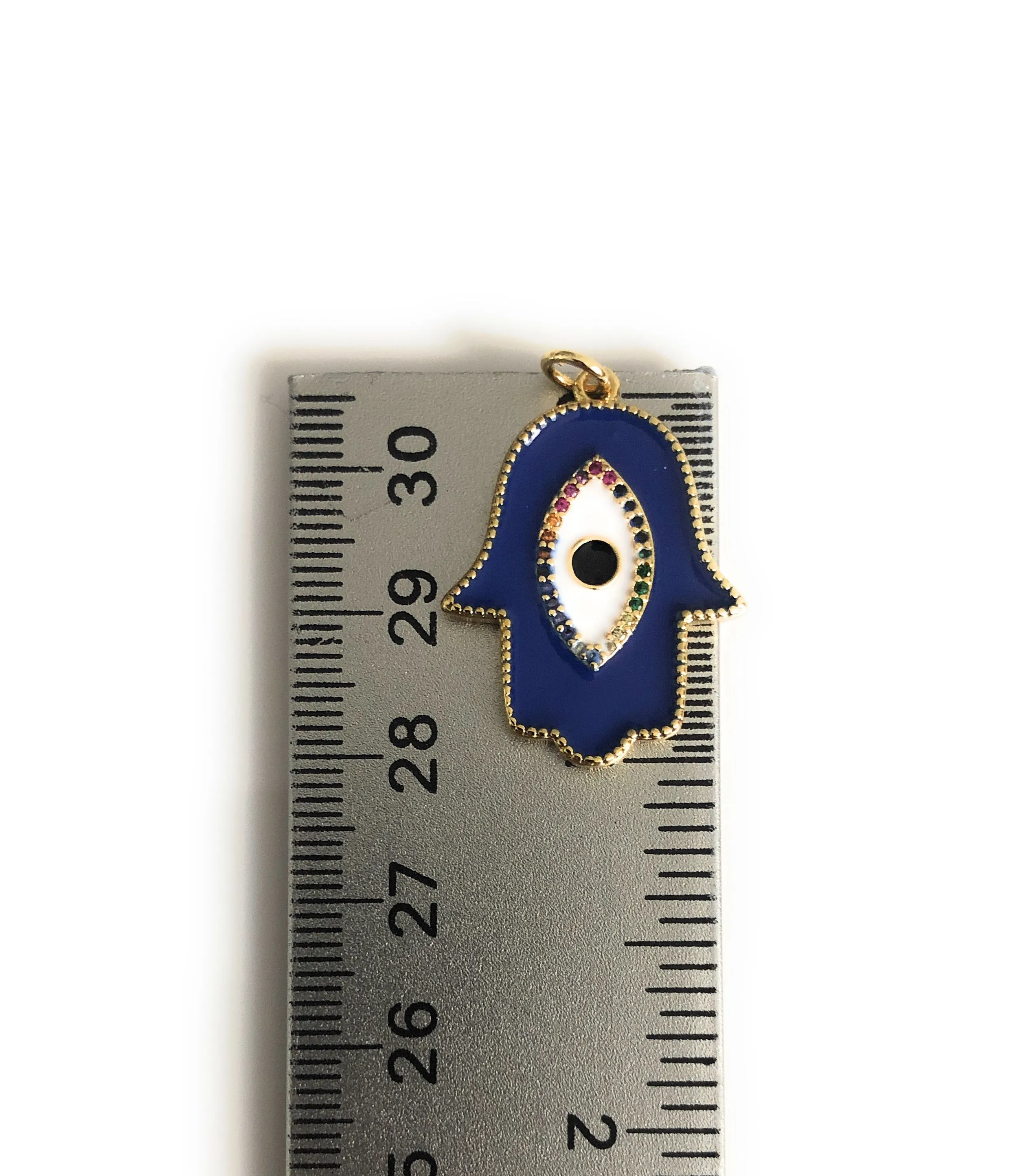 Enameled Royal Blue Hamsa Hand Evil Eye Necklace
