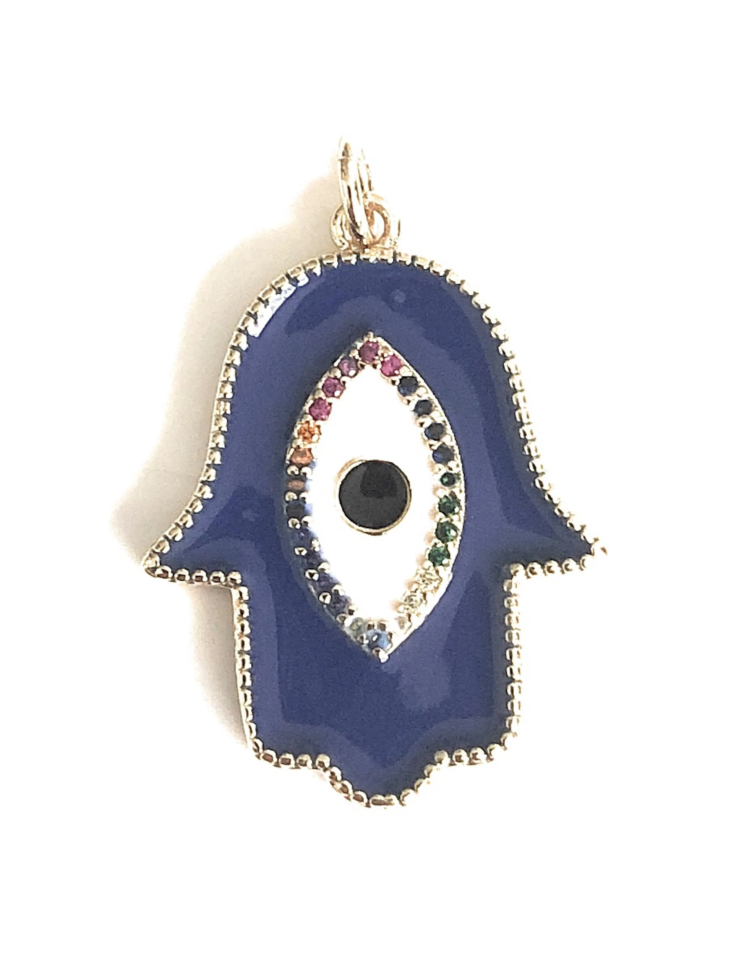 Enameled Royal Blue Hamsa Hand Evil Eye Necklace