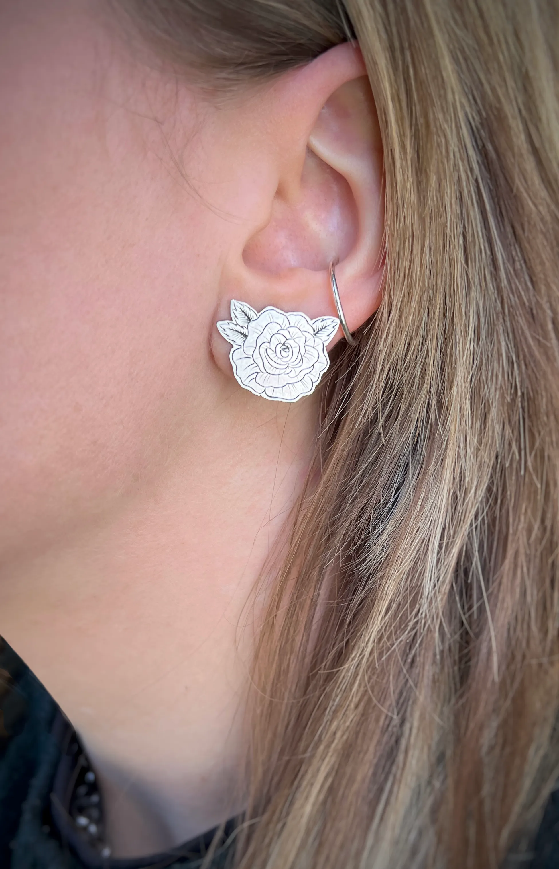 Engraved Rose Studs