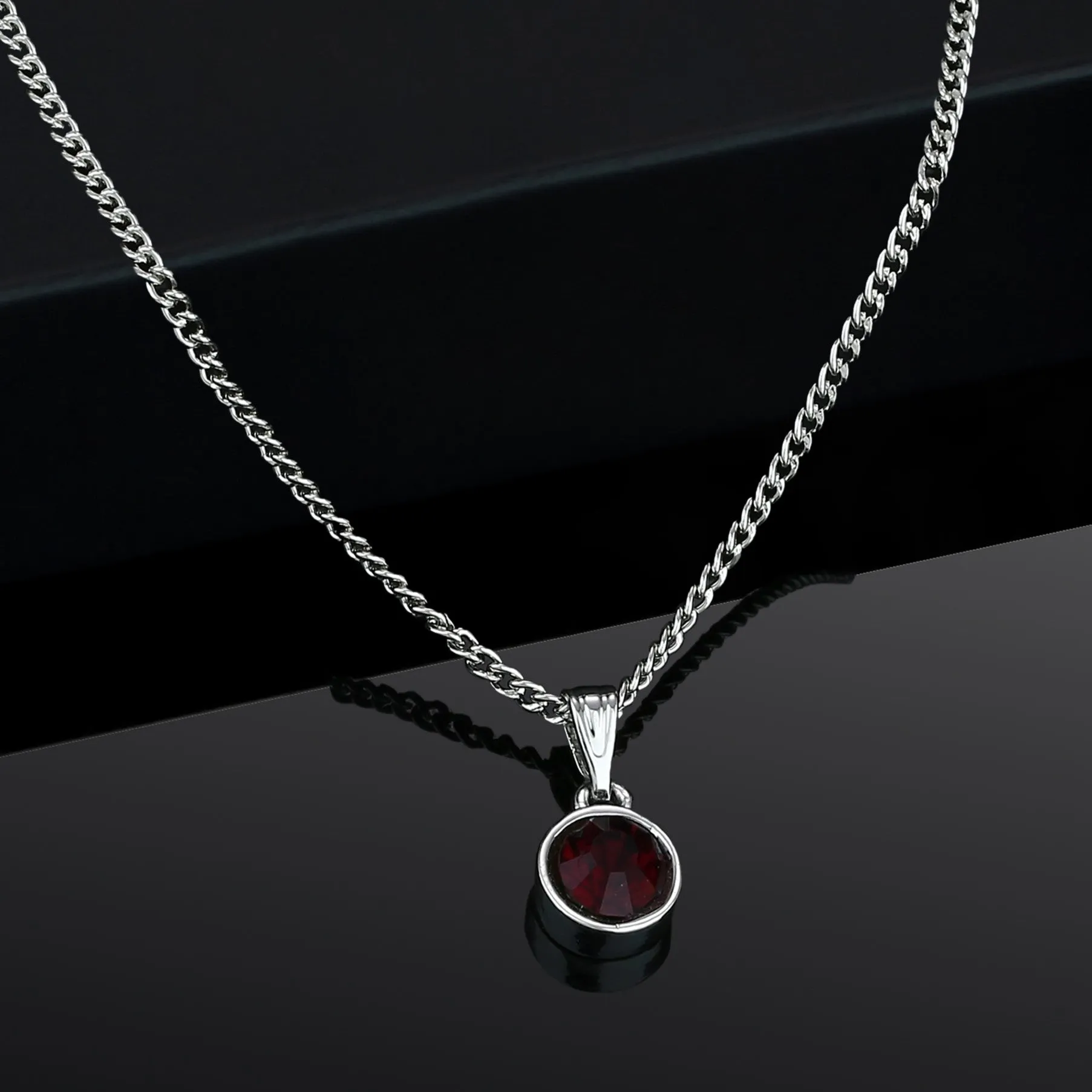 Estele Rhodium Plated Solitaire Amethyst Crystal Pendant Necklace with Chain for Women / Girls