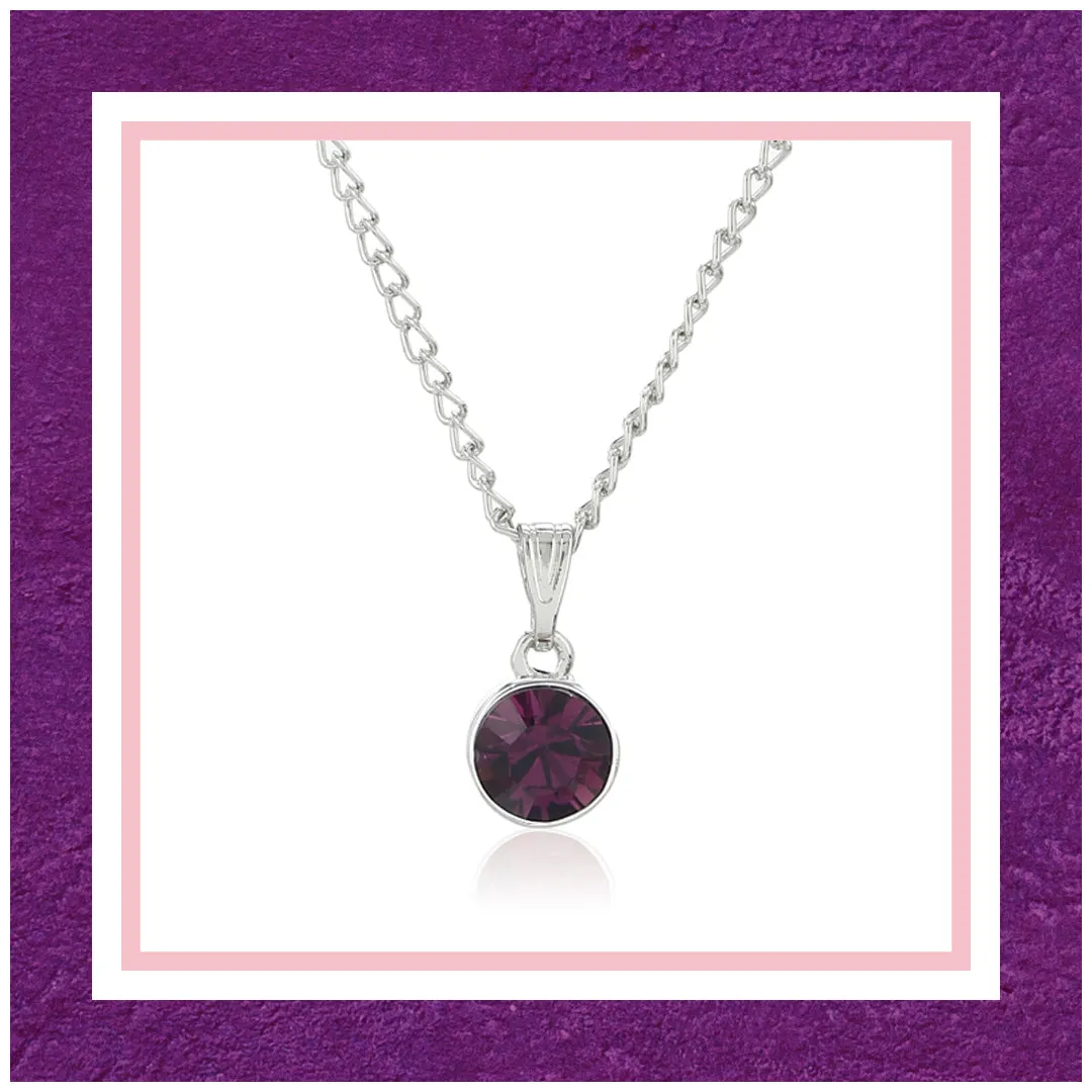 Estele Rhodium Plated Solitaire Amethyst Crystal Pendant Necklace with Chain for Women / Girls