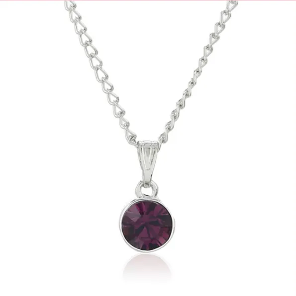 Estele Rhodium Plated Solitaire Amethyst Crystal Pendant Necklace with Chain for Women / Girls