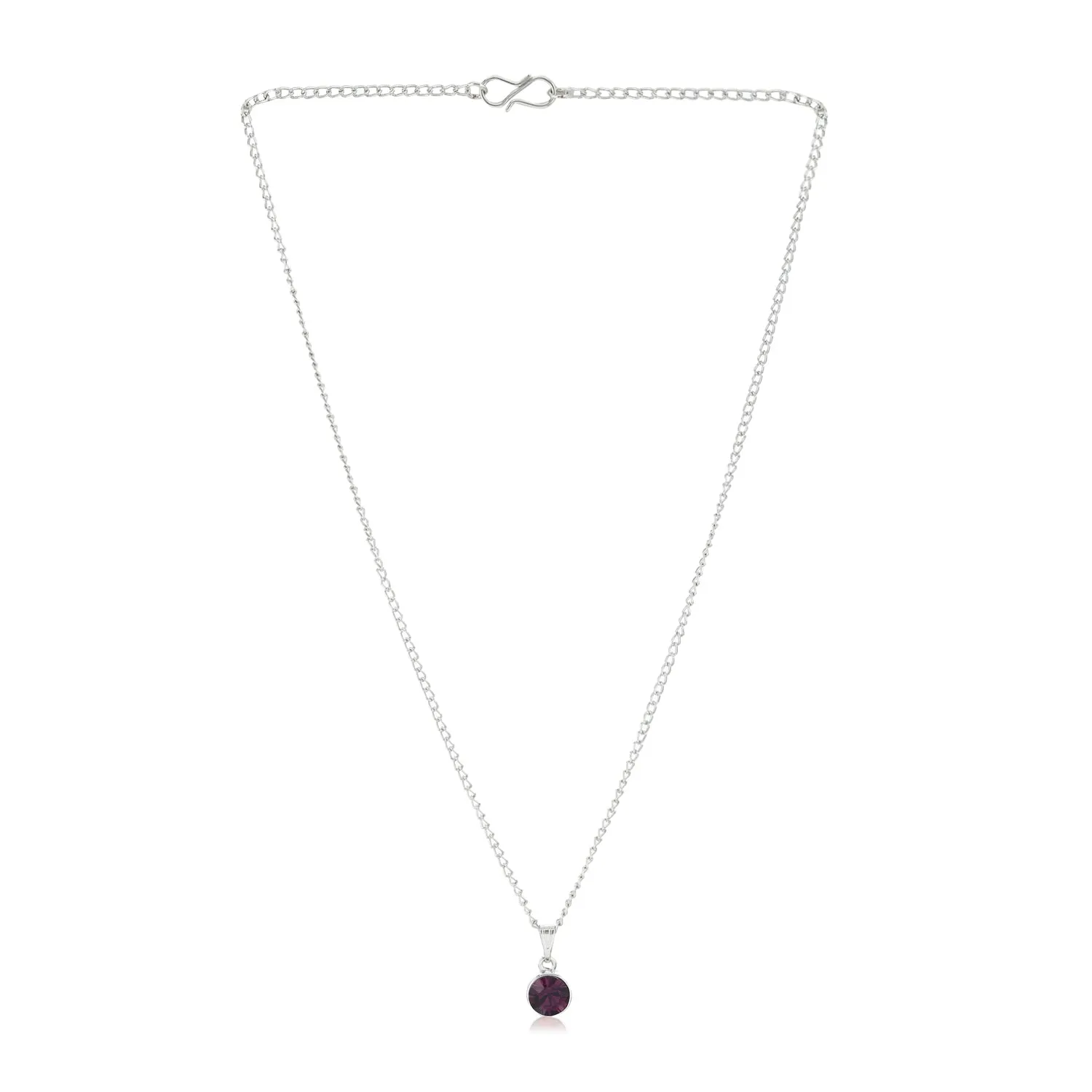 Estele Rhodium Plated Solitaire Amethyst Crystal Pendant Necklace with Chain for Women / Girls