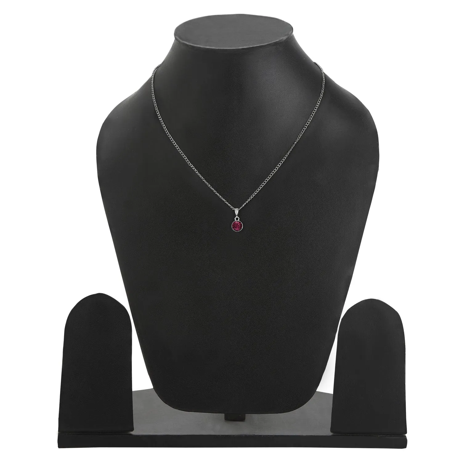 Estele Rhodium Plated Solitaire Amethyst Crystal Pendant Necklace with Chain for Women / Girls