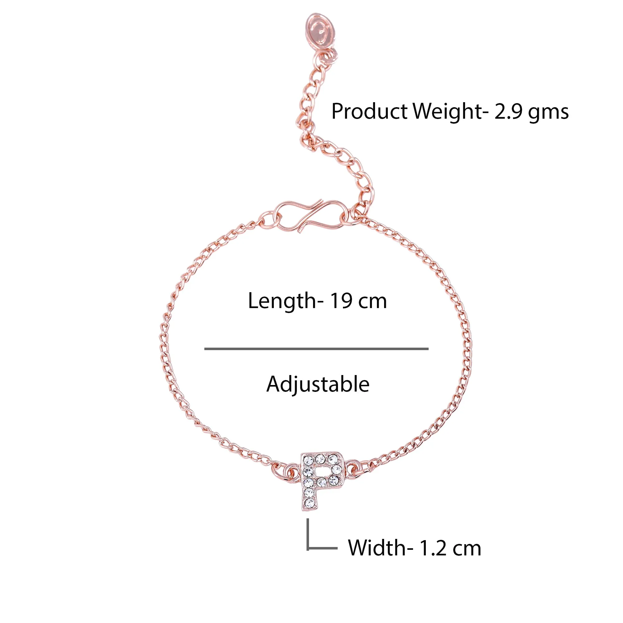Estele Rose Gold Plated Captivating Medium 'P' Letter Bracelet with Crystals for Women