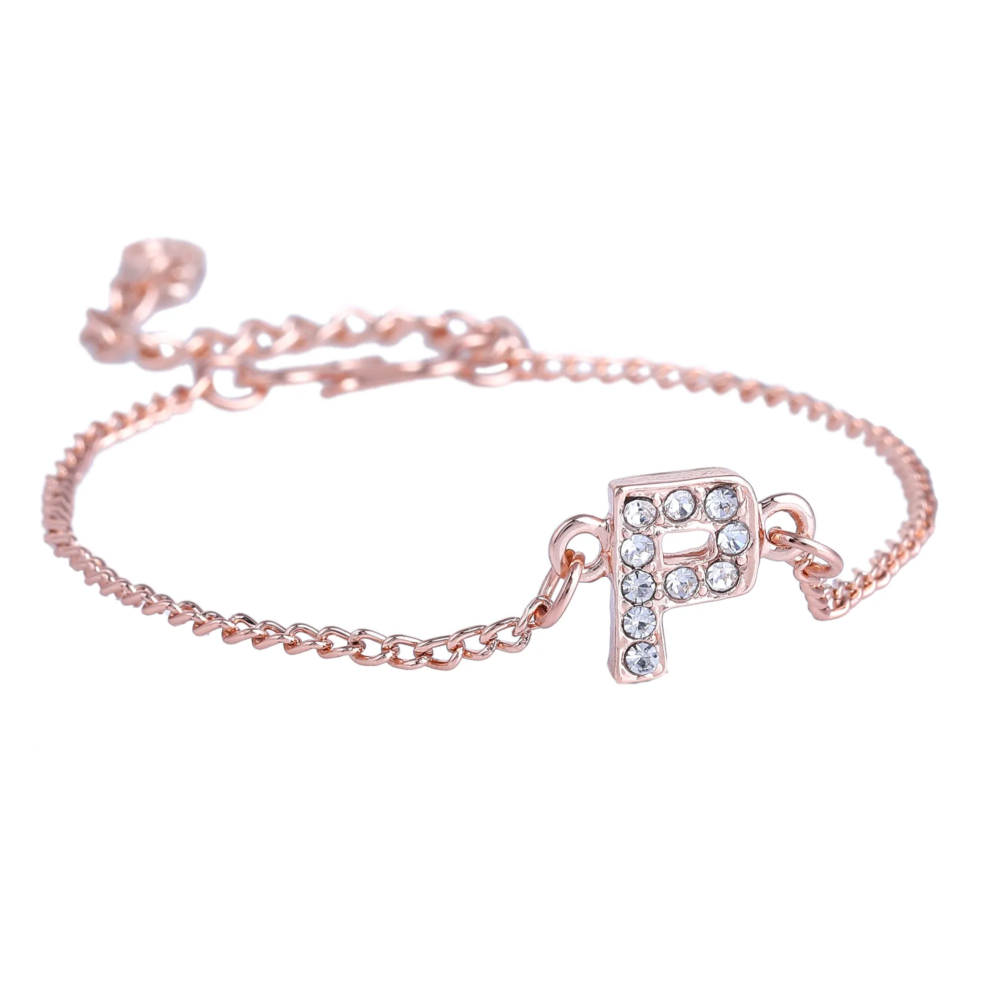 Estele Rose Gold Plated Captivating Medium 'P' Letter Bracelet with Crystals for Women